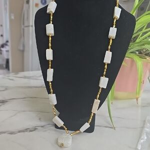 Soapstone Elegant Gold and White Beaded Necklace